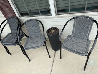 Set of 4 Grey Patio Chairs - Stacking Rattan Bistro Chairs