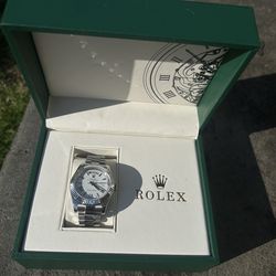 Day-Date Mens white watch steel.