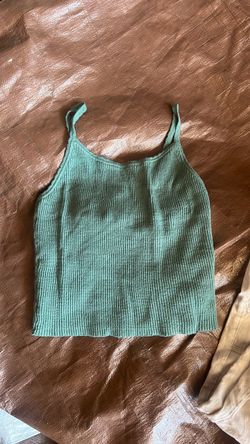 Green Ribbed Knit Crop Tank Top