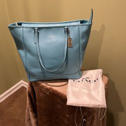 Coach Tiffany Blue Tote With Suede Interior.