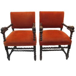 Pair Of Jacobean Style Spindel And Lion Armchairs