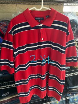 Vtg 90s Siegfried & Co Striped Polo Shirt Mens 2XL Red Navy White Short Sleeve
