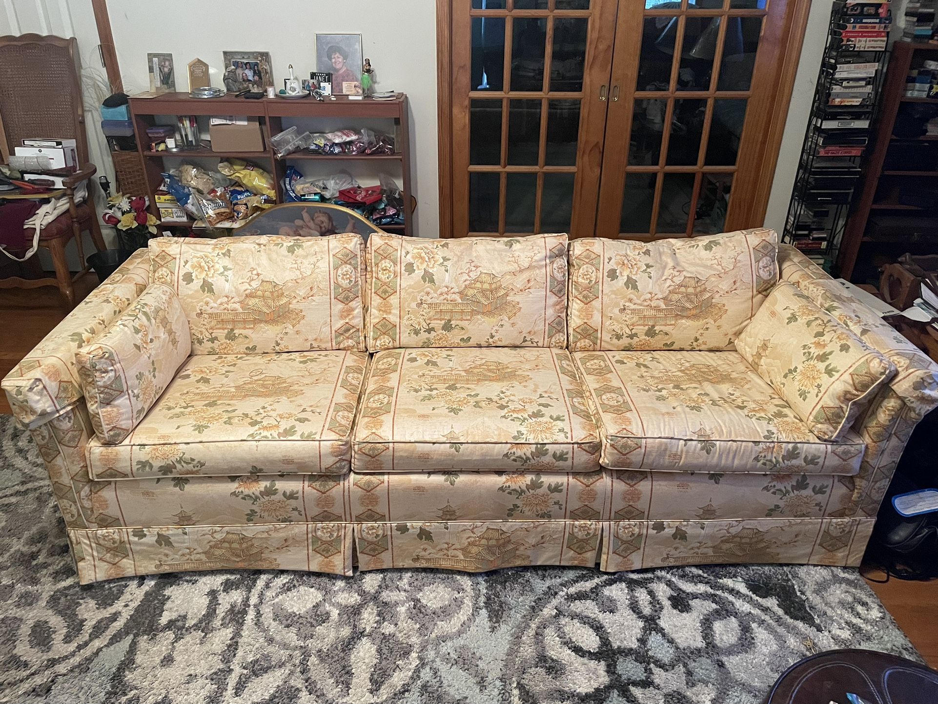 Oriental Pattern Beige 3 Seat Sofa