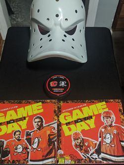 Anaheim Ducks 10/13/26 Warm Up Puck Roger McQueen DEBUT GAME W/ Mask & Programs