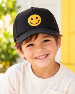 Kids Black Smiley Face Trucker Hat