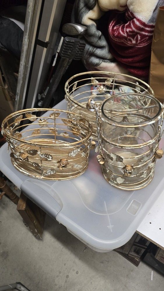 Vintage Brass Baskets / Candle Holder