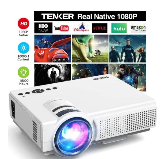 TENKER Home Theater Projector 1080P, 200 inch
