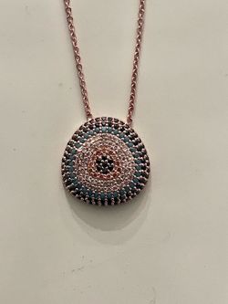 Beautiful Rose-Plated Necklace with Round Zirkon Pendant