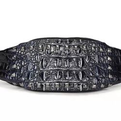 Unisex Belt Bag Cross Body Fanny Pack Crocodile Pattern Black