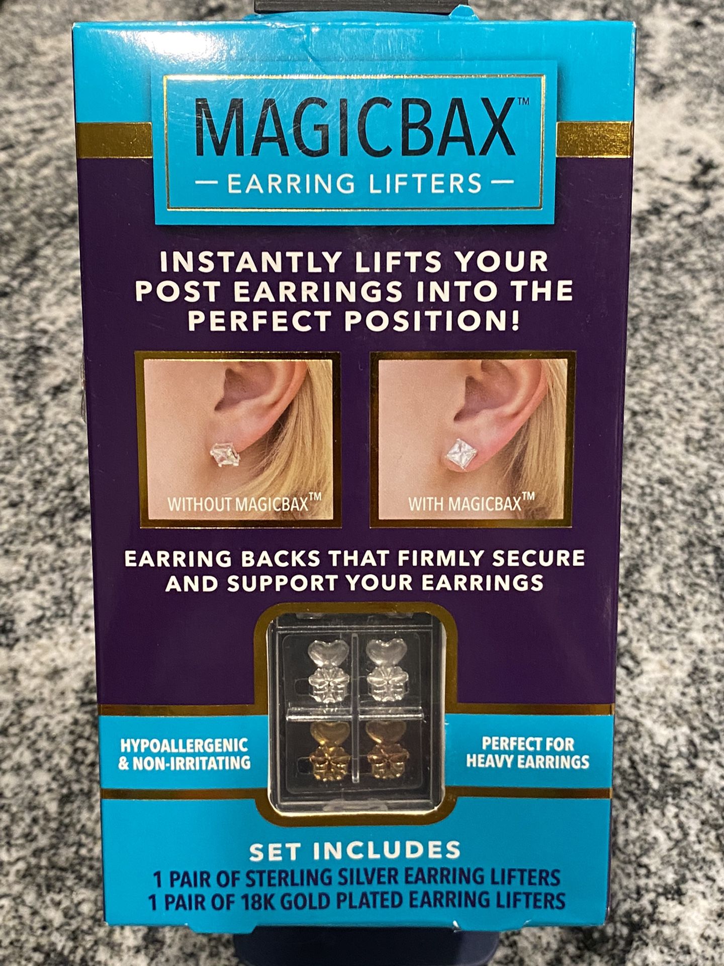 Magicbax Earring Lifters. New. One Pair Sterling Silver & One Pair Gold Plated