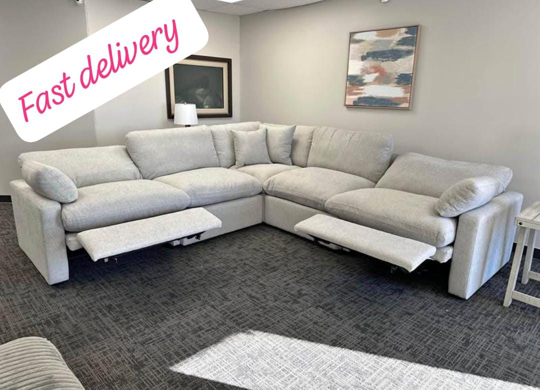 $55 Down Finance Reclining Sectional Sofa Loveseat Bedroom Set Queen Or King Bed Dresser Nightstand Chest Dining Table Free Delivery Free Matress