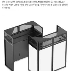 $115 Brand New YooKoo Foldable DJ Booth with Two Top Trays, Tool-Free Assembly, DJ Table with White & Black Scrims, Metal Frame DJ Facade, DJ Stand wi