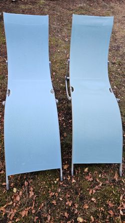 Pair of Light Blue Outdoor Sun Loungers