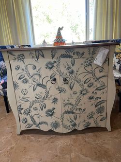 Pier 1 Hand Painted Floral Bombe Accent Cabinet