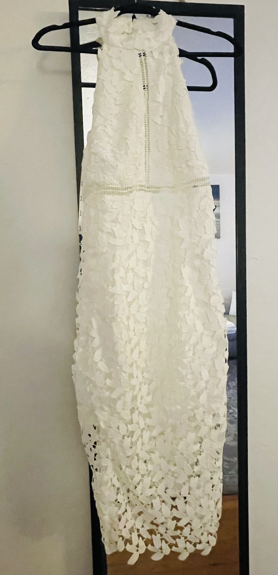 White Bardot Gemma Halter Lace Sheath Dress