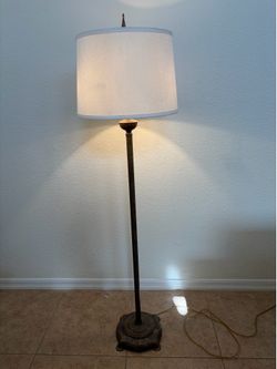 Vintage Bronze Finish Floor Lamp with White Drum Shade