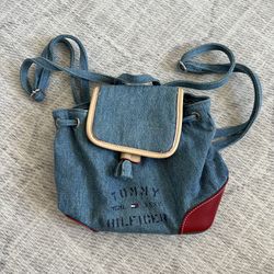 Vintage 2000s Y2K Tommy Hilfiger Women’s Youth Blue Denim Mini Backpack Bag