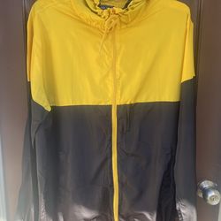 Forever 21 Black And Yellow Windbreaker Jacket With Hoodie  XL..