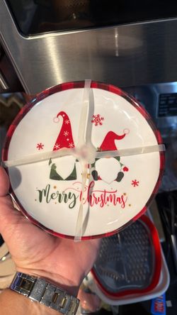 Two Sets of 4 Merry Christmas Gnome Divided Serving Plate