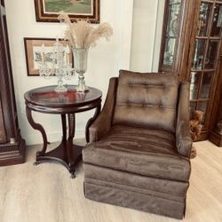 20th Century Vintage Brown Crushed Velvet Roller Armchair - Style Madden