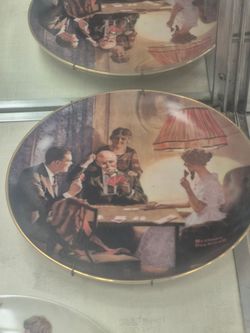 Norman Rockwell Collector Plate Card Game Scene
