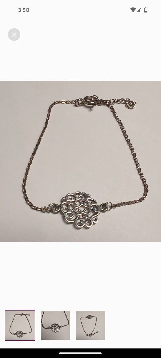 925 Sterling Silver Chain Link with Filigree Charm Tennis Bracelet