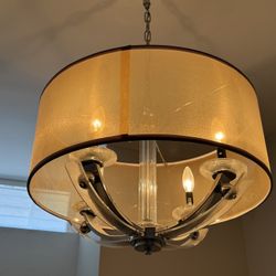 Modern 6-Light Chandelier – Brushed Chrome & Fabric Drum Shade – Excellent Condition