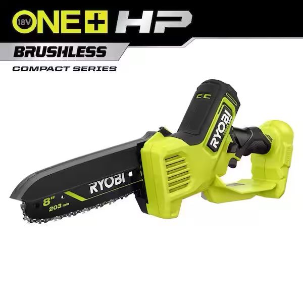 RYOBI 18V Brushless Compact Chainsaw, 8 in