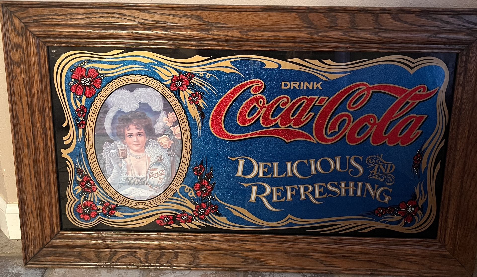 Beautiful Vintage OAK Coca-cola Mirror