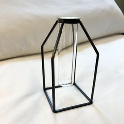 7" glass tube propagation vase with metal frame 