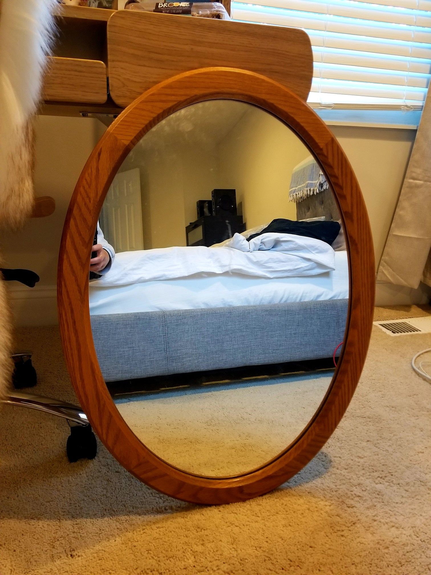 Real wood oval mirror