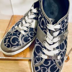 Guess Blue and Silver Sneakers with Unique Logo Pattern