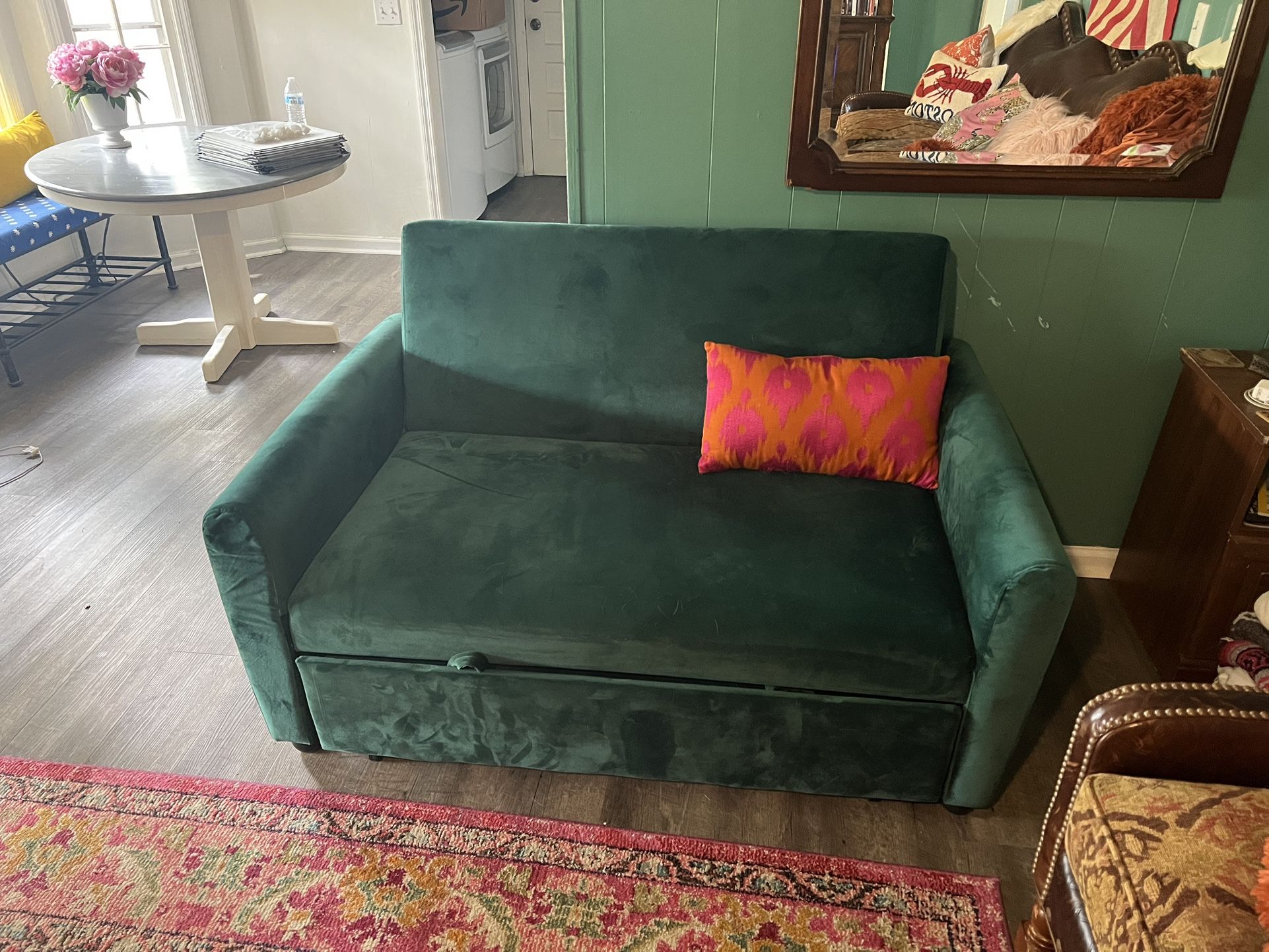 Green Velvet Small Pull Out Sleeper Sofa