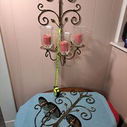 Two 23" Tall Wall Sconce Brass Tone Candle Holders. 