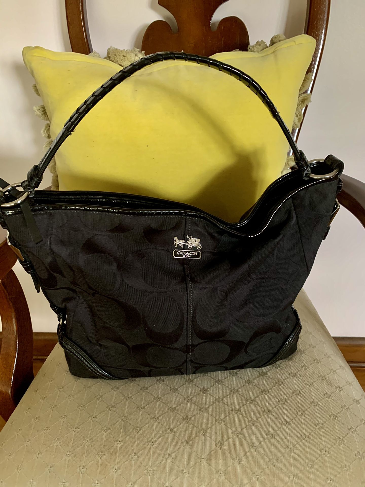Coach tote black bag/ silver trims