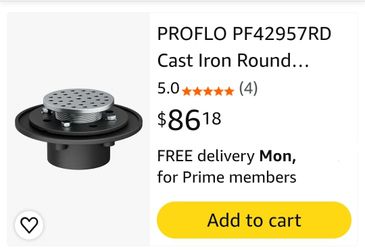 4089: New PROFLO PF42957RD Cast Iron Round Shower Drain (2" IPS Connection) - Chrome