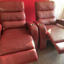 Red Leather Dual Power Recliners 