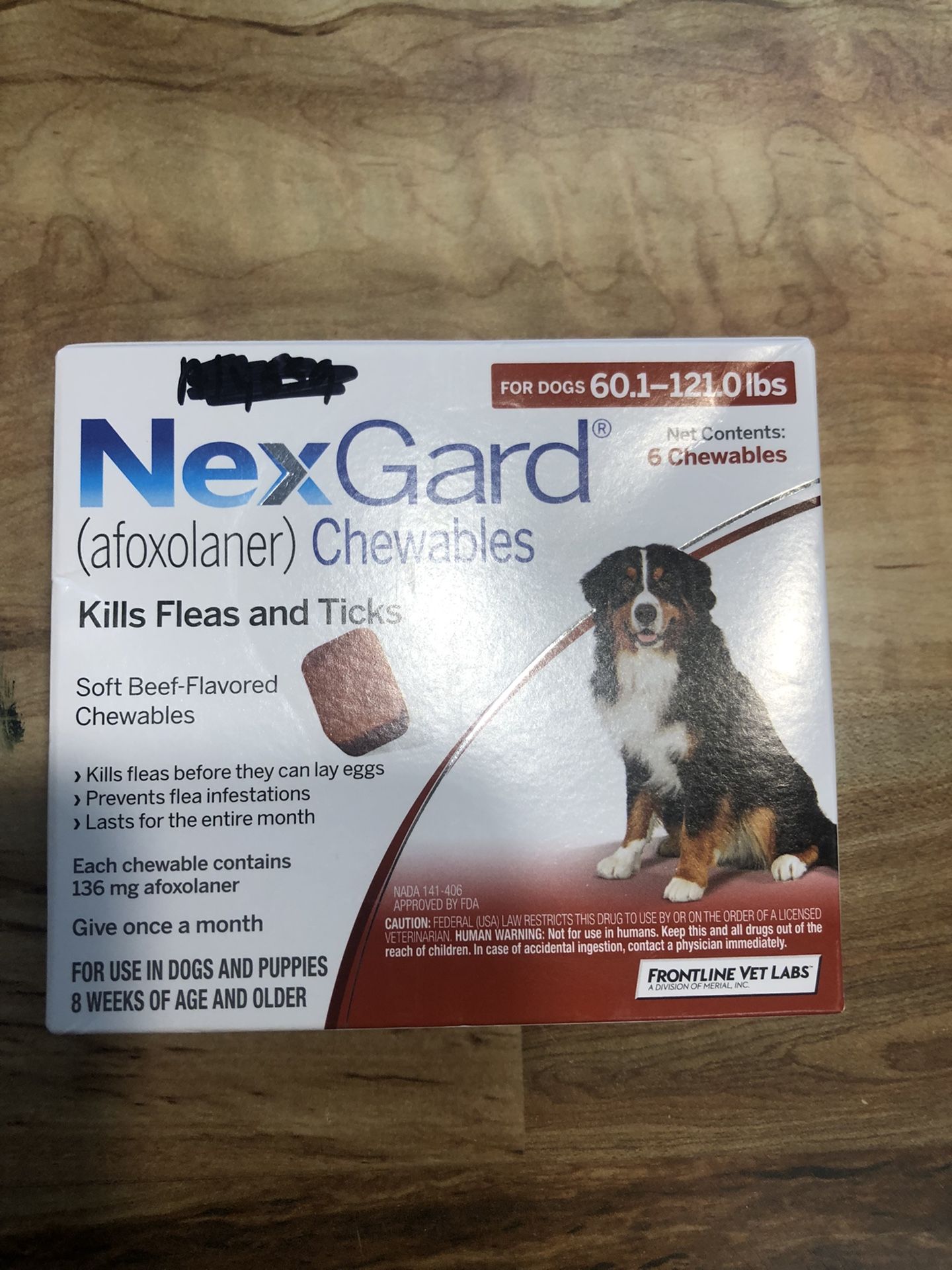 NexGard Soft Chew for Dogs, 60.1-121 lbs, (Red Box), 6 Soft Chew (6-mo. supply)  