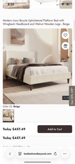 KING WINGBACK BEDFRAME  - BEIGE