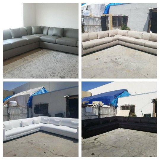 BRAND NEW 11x11ft SECTIONAL COUCHES. Med GREY LEATHER, WHITE LEATHER  GIBSON CREAM AND BLACK FABRIC  Sofas  3pcs