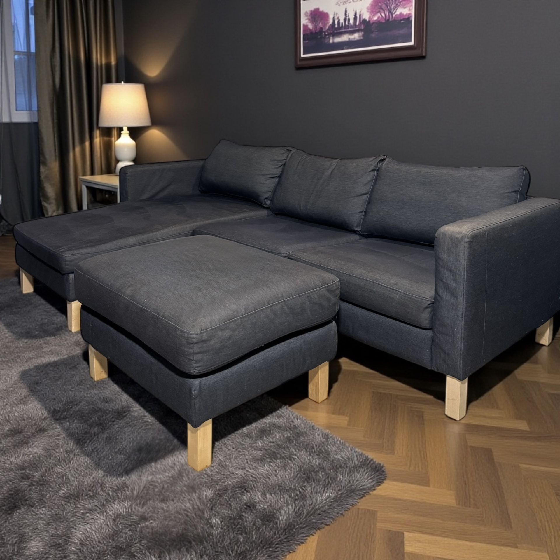 IKEA Sectional Sofa Couch with Chaise and Ottoman