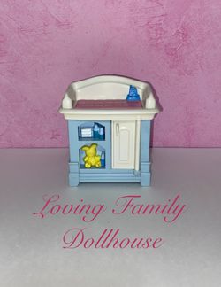 Vintage Fisher Price Loving Family Dollhouse Furniture Nursery Blue Baby Doll's Changing Table