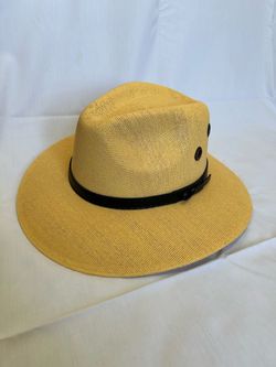 Tan Woven Fedora Hat with Black Band
