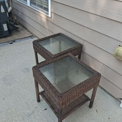 2 Glass Wicker tables