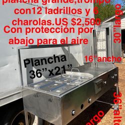 Carro Taquero Con Plancha Grande, 6 Steamers Y Trompo Con 12 Piedras 