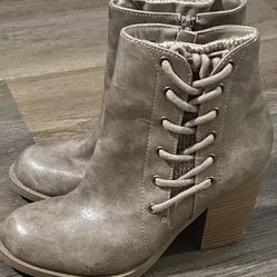 Taupe (Faux) Lace Up Ankle Boots Sz 7.5