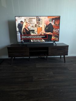 55" Samsung Smart TV with TV stand, DVD player,  surround sound bar, TV Stand