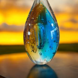 Vintage 8" Murano Inspired Oval Shaped Controlled Bubble Paperweight 