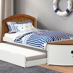 Brand New White & Oak Twin Size Bed Frame w Trundle Bed