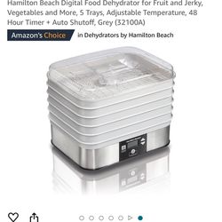Hamilton Beach Digital Food Dehydrator for Fruit and Jerky, Vegetables and More, 5 Trays, Adjustable Temperature, 48 Hour Timer + Auto Shutoff, Grey (